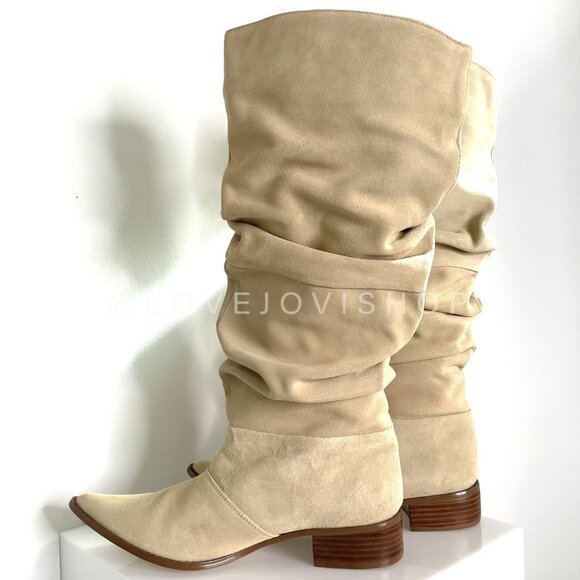Boho Western | Cream Suede Slouch Boots | Giving Isabel Marant Vibes | Knee High - Picture 4 of 13
